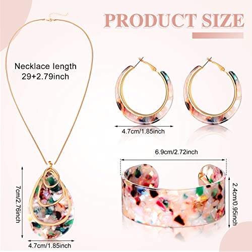 Kenning 4 Pcs Boho Jewelry Set for Women Summer Earrings Necklace Set with Bracelet Colorful Acrylic Statement Jewelry - style: Water Drop