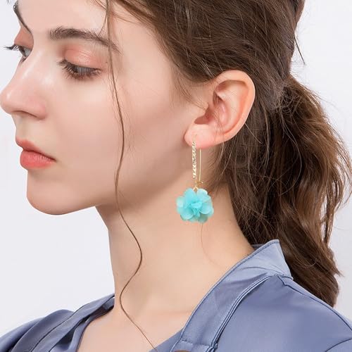 Boho Flower Dangle Earrings for Women Long Drop Resin Acrylic Tiered Petal Statement Earrings Handmade Lightweight Vintage Floral Chunky Drop Jewelry - color: Sky Blue