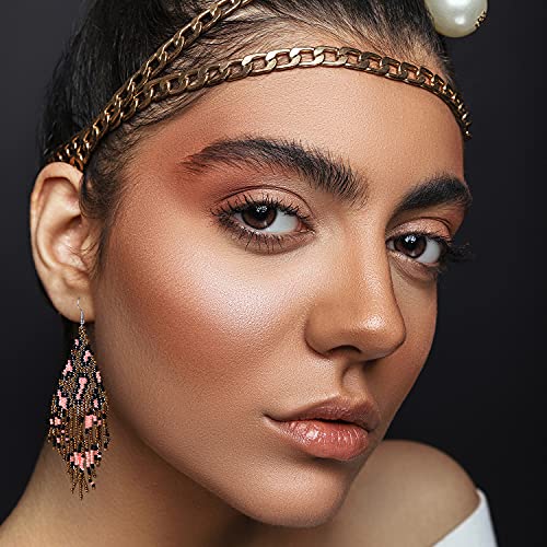 Long Beaded Tassel Earrings - Bohemia Colorful Bead Handmade Beaded Tassel Earrings，Gifts and Christmas - color: Brown leopard