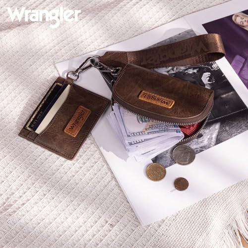 Wrangler KeyChain Wallet Wristlet Wallets for Women Dual Pouch Wristlet with Zipper Womens Credit Card Holder Wallet - color: A-Coffee