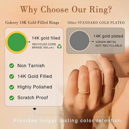 Gokeey Gold Rings for Women Non Tarnish, Dainty 14K Gold Plated Stackable Thin Thumb Ring Set Trendy Pinky Wedding Bands Engagement Rings for Women Size 4 5 6 7 8 9 10 11 - color: Gold, size: 10