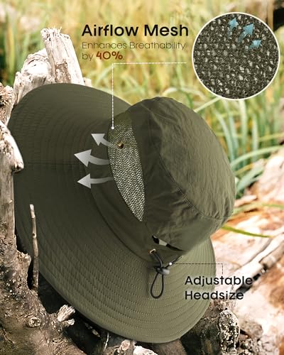 FURTALK Womens Sun Hat with Ponytail Hole Beach Hiking Summer Wide Brim UPF 50+ Outdoor Protection Foldable Bucket Hat - color: Green