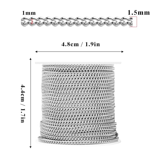 66 Feet Stainless Steel Curb Chains Roll, 1.5 mm 304 Stainless Steel Flat Twisted Links Chains Bulk Spool for Jewelry Making DIY Craft - color: Stainless Steel, size: 1.5mm width