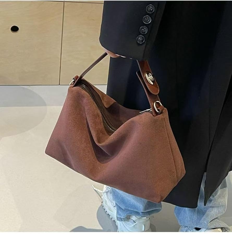 Women Slouchy Suede Satchels Shoulder Bag Faux Suede Hobo Bags Crossbody Phone Purse Top-Handle Tote Handbag Purse - color: Coffee