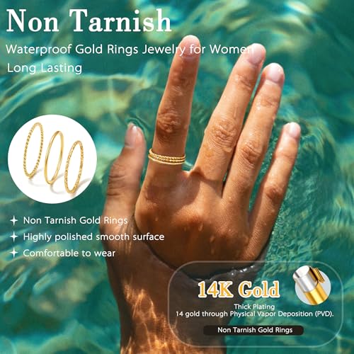 Gokeey Gold Rings for Women Non Tarnish, Dainty 14K Gold Plated Stackable Thin Thumb Ring Set Trendy Pinky Wedding Bands Engagement Rings for Women Size 4 5 6 7 8 9 10 11 - color: Gold, size: 10