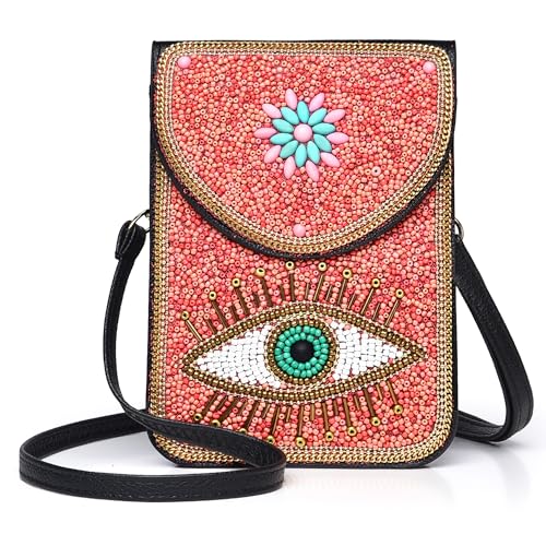 Small Crossbody Bags for Women Designer Cell Phone Bag Boho Shoulder Wallet Purse - color: Pink