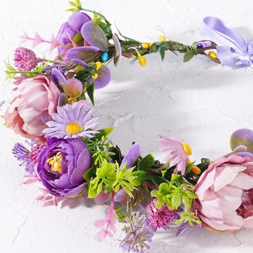 Purple Flower Crown Headband, Artificial Fairy Daisy Floral Headpiece, Forest Boho Bridal Flower Crown for Women Girls Maternity Renaissance Weeding Festivals Birthday Hair Accessories - color: Daisy Purple