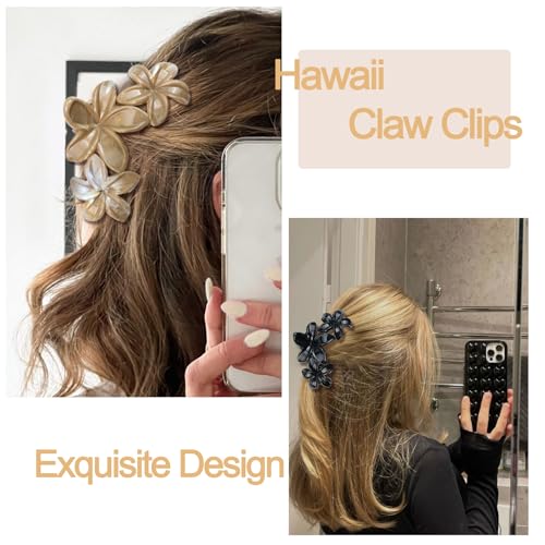 4Pcs Cute Hawaiian Flower Claw Hair Clips for Women Black Khaki Large Claw Clips for Thick Thin Hair Strong Hold Beach Hair Accessories for Women and Girls - color: 13-Colorful