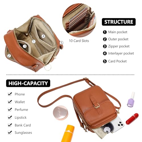 Small Crossbody Bags for Women Vegan Leather Messenger Purses, Vintage Wallet Anti Theft Shoulder Handbags with Card Slots - color: Brown