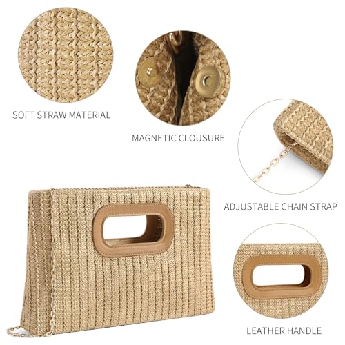 RNIEGA Straw Clutch Handbags Summer Clutch Woven Boho Beach Bags Straw Purses for Women - color: Khaki