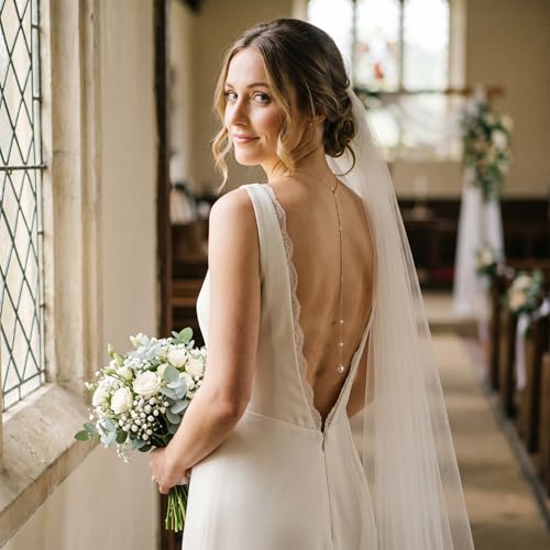 Back Chain Body Chain Jewelry for Summer Outfits Rhinestone Pendant Back Necklace for Backless Dresses - color: A5:Pearl back necklace