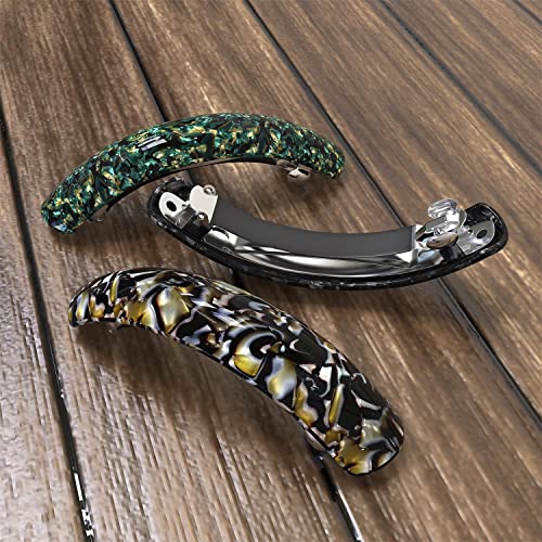 HYFEEL Large Hair Barrettes for Women Fine Thick Hair, French Barrette Hair Clips Ponytail Clamps Clasp Stylish Hair Accessories- 3Pcs (Black, Brown, Green)