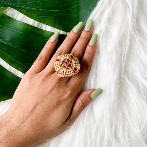 I Jewels Antique Gold Plated Indian Wedding Bollywood Ethnic Floral Shaped design Adjustable Finger Ring For Women & - style: Style 2