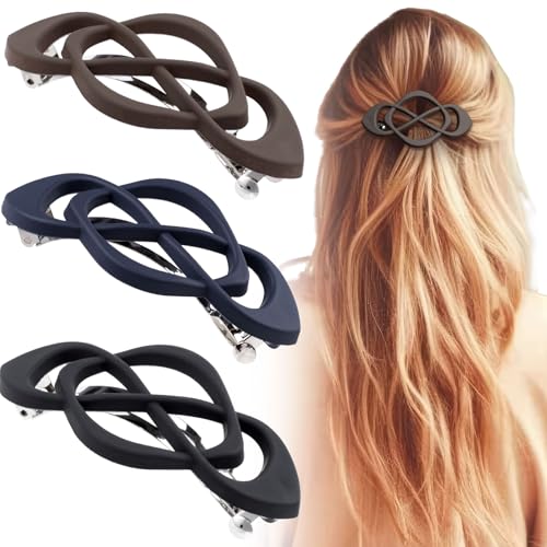 3 Pcs Vintage French Barrette Clips, Decorative Strong Hold Grip Barrette Hair Clip, No Slip Styling French Hair Accessories for Women (Black+Brown+Dark Blue) - color: Black, Brown, Dark Blue