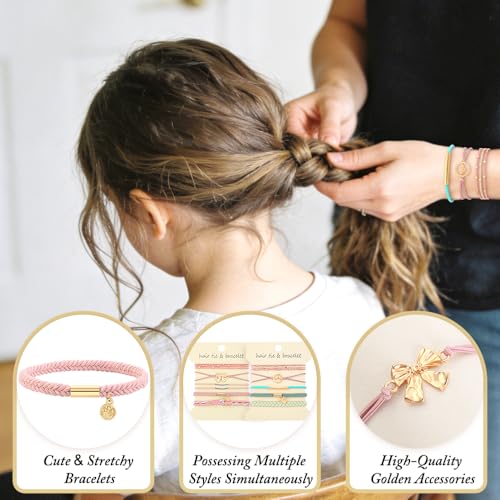 DIYDEC 10PCS Hair Ties Bracelet for Women 5 Styles Soft Braided Boho Hair Bands Elastic No Damage Hair Ties for Girls thick Thin Long Curly Hair Accessories(Pink and Blue) - color: Pink and Blue