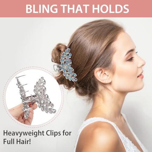kilofly 3pc Vintage Crystal Hair Claw Clips Long Thick Hair Metal Clamps - color: Large+Large+Medium