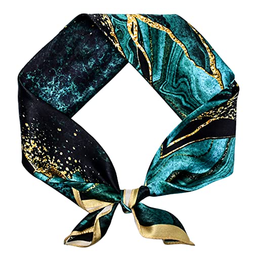 Stlvoll 100% Silk Head Scarf for Women - 27" Hair Scarves Satin Bandanas Square for Night Sleeping with Gift Packed - color: Green/Yellow
