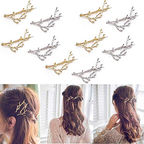 10pcs Minimalist Dainty Gold Silver Metal Hairpin Leaf Hair Clip Clamps,Metal Branches Hairpin Hair Accessories, Best Christmas Gifts