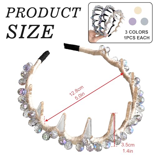 3 Pack Spiked Crystal Beaded Headbands for Women, Sparkly Gothic Crown Hairbands, Chunky Non-Slip Spiky Hair Hoops, Edgy Punk Hair Accessories for Music Festivals Concerts Rave - color: Spiked Crystal