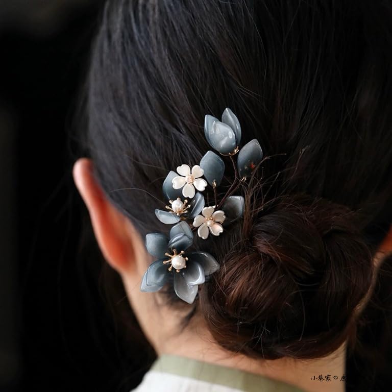 Black Orchid Hairpin Chinese Hanfu and Style Hair Retro Flower with Metal Handmade Hair Clip Hair Accessories for Women Girls Long Hair (Black Orchid) - color: Black Orchid