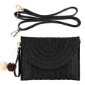 Frienda Straw Purses for Women Straw Clutch Crossbody Bag Summer Beach Shoulder Bag Woven Envelope Wallet Handbags - color: Black