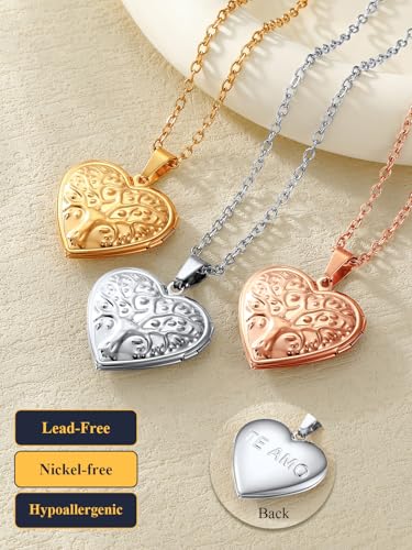 U7 Women Locket Necklace Platinum 14K Gold Photo Lockets that Hold Picture,Chain 20 Inch Personalized Gift Custom Love Heart Image Necklaces - color: 04# Stainless(Tree of Life)