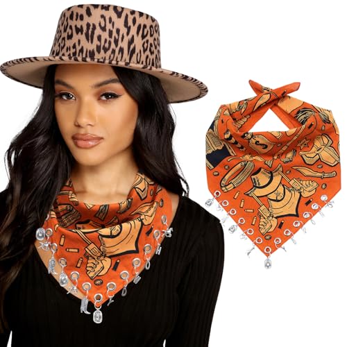 AWAYTR 100% Cotton Bandana for Cowgirl Western Cowboy Costume, 21 Inch Paisley Scarf with Grommet Western Ornaments - color: Coffee(wild West)