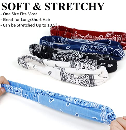 Huachi Bandana Headbands for Women Boho Twist Head Wraps, Elastic Hair Bandana Headband Summer Hair Accessories - color: Paisely Print & Solid Colors