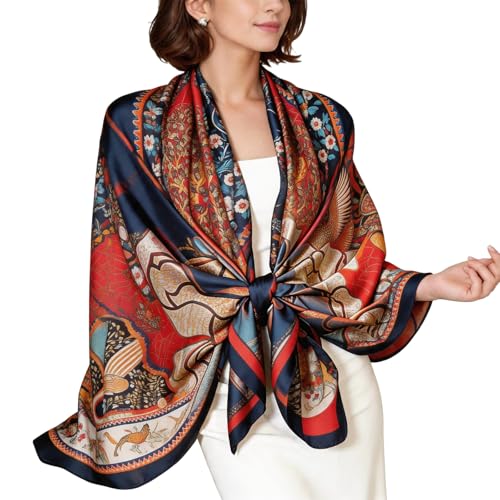 vimate 100% Large Silk Feeling Scarf-Women's Fashion Long Mulberry Silk Satin Neck Scarf Sunscreen Shawl Wrap Headscarf - color: Style 02