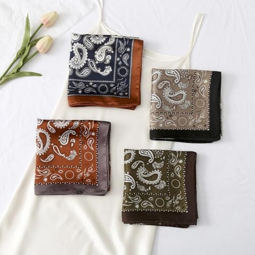 MINIDORA Satin Scarves for Women 27.5 × 27.5 inches Medium Square Elegant Silk Feeling Head Scarf - color: B007- Khaki