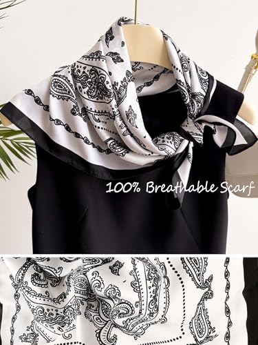 Silky Scarf for Women Lightweight Satin Bandanas Neck Hair Wrap For Sleeping Head Scarves 27.5" - color: A16 Black Spiral/27.5"