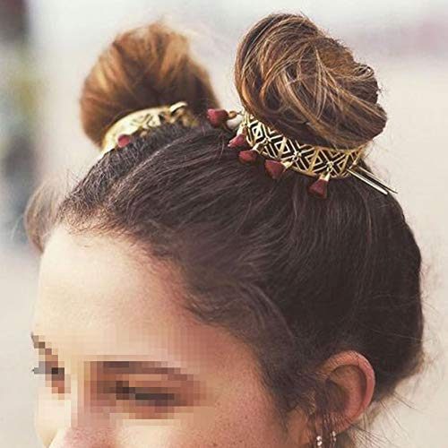 2 Pcs Vintage Hair Stick Alloy Hair Cuff Hair Bun Cage Hair Pin Ponytail Holder Hair Accessories with Tassel Pendants for Women and Girls