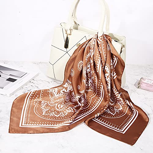 DOOBO Satin Head Scarf - 27.5 Inches Silk Bandana Hair Wrap Square Scarf for Women & Girls - color: Brown