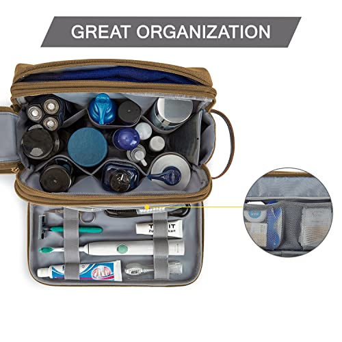 BAGSMART Toiletry Bag for Men, Canvas Travel Toiletry Organizer Dopp Kit Water-resistant Shaving Bag for Toiletries Accessories,Khaki-Large - color: Khaki, size: Large