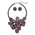 Statement Chunky Flower African Necklace For Women Tribal Fashion Costume Jewelry Earring Sets Unique Big Colorful Rhinestone Crystal Pendent Collar Choker Bib Handmade - color: flowers colorful
