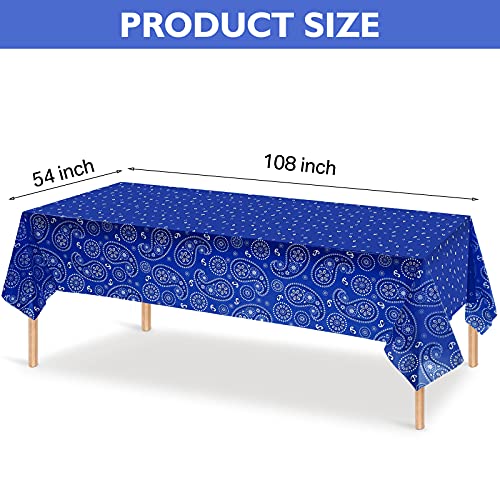 Western Party Tablecloth Paisley Table Cover Bandana Plastic Table Cloth Rectangle Floral Tablecloth for Western Cowboy Themed Party Decorations, 108 X 54 Inches (Blue, 3 Pack) - color: Blue