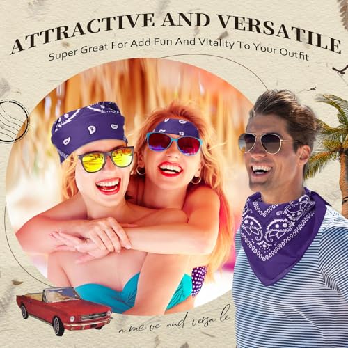 Suhine 12 Pcs Bandanas Bulk for Women Men 22 x 22 Inch Paisley Headband Cowboy Handkerchief Summer Beach Party Costume - color: Dull Purple