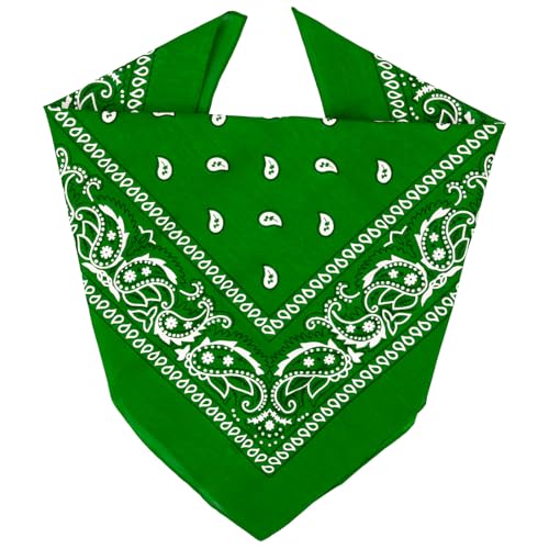 ZENO 100% Cotton & Natural Fibers Bandana Scarf - Soft, Durable, Machine Washable – Unisex for Men & Women - color: Green Single