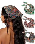 AWAYTR 3Pcs Hair Bandanas Head Kerchief for Women Girls Tie-Back Boho Hair Scarf Headband Bandana Triangle Head Scarf - color: Cashew - Green / Yellow / Blue