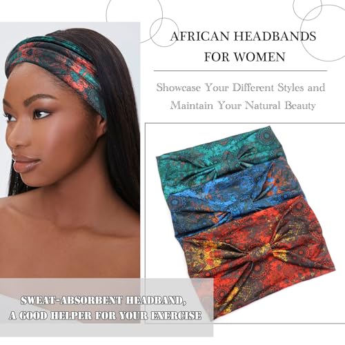 Boho Headbands for Women Elastic Non-slip Twist Knotted Hair Bands Yoga Running Sports Soft Frabic Hair Wrap Sweats Bandanas Accessories for Girls (Pack of 3) - color: multi-color