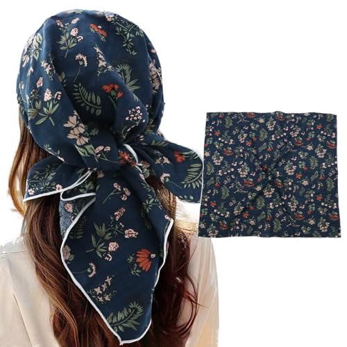 Bandanas for Women Men 21"x21" Floral Headband Scarf Versatile Hair Bandana Square Head Scarf - color: Navy Painting
