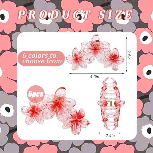 YONOY 6Pcs Flower Hair Clips for Women,Non-Slip Matte Flower Hair Clips for Women,Hawaiian Hair Flower Clip Large Plumeria Strong Hold Hair Claws Banana Cute Clip Beach Hair Accessories - color: Color G