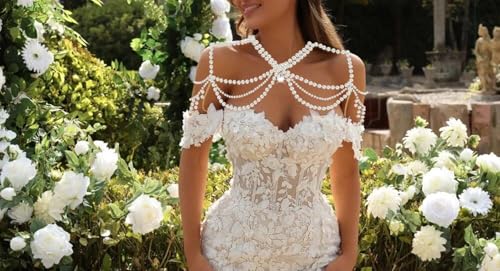 Pearl Shoulder Jewelry Bridal Wedding Shoulder Necklace Chain Festival Rave Party Outfit Accessory for Women Statement Body Chain