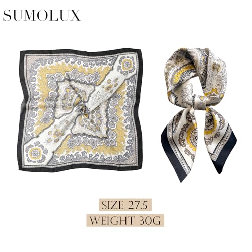 Sumolux Head Hair Scarf for Women Like Satin Silk Scarf Bandana Hair Wrapping Night Large Square Scarves 27.5" - color: Black Cashew Nuts