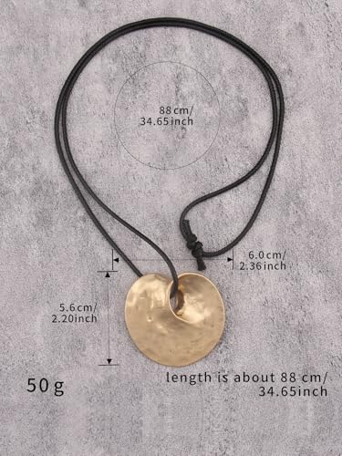 GelConnie Leather Necklaces Turquoise Long Boho Necklaces for Women Brown Chunky Circle Pendant Chocker Necklace Gold Sweater Necklace - style: Boho Circle Pendant