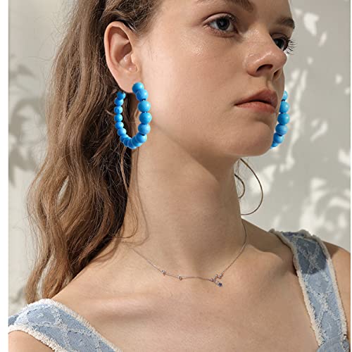 Handmade Nature Wooden Beaded Hoop Earrings Bohemian Minimalist Colorful Circle Round Wood Bead Earrings Vintage Chic Wooden Ethnic Dangle Drop Earrings for Women Statement Jewelry Gifts - color: Sky Blue