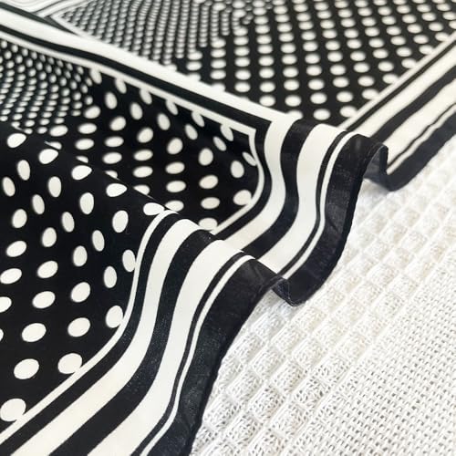 FONYVE 100% Mulberry Silk Scarfs for Women-Lightweight Square Satin Head Scarf-Small Silk Hair Scarf for Sleeping 21"x21" - color: 17 Black Polka Dot