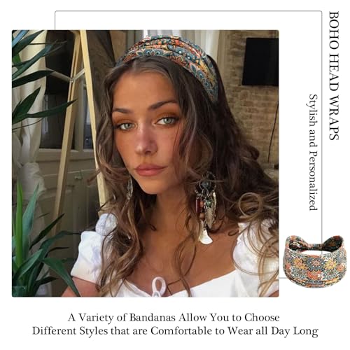 Boho Headbands for Women Vintage Flora Printed Stretchy Hair Bands Elastic Non-slip Twisted Knots Headwrap Headband Workout Yoga Hair Styling Accessories (Pack of 3) - color: Mixed
