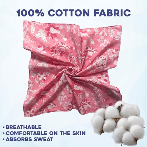 AVKA Studio 100% Cotton Bandanas for Women & Men, 2 Pack 20x20 Inch, 22x22 inch Hand Printed, Lightweight Cotton Handkerchief - color: Pink & White, size: 22 x 22 Inches Large