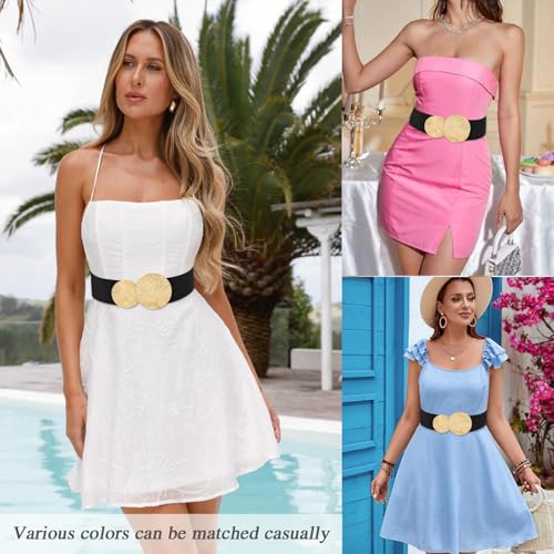 Women Wide Stretchy Waist Belts Elastic Cinch Belt for Dresses - color: Black Band Gold Buckle, size: Fit Waist 28"-30"